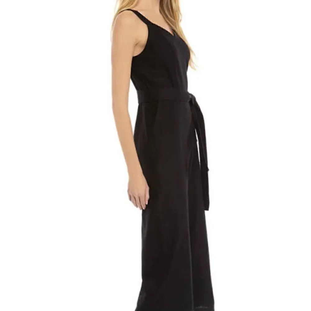 New The Limited Women's Linen Tie Waist Wide Leg Crop Jumpsuit Black